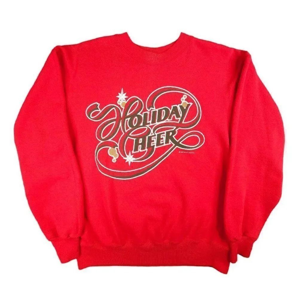 Vintage Christmas Sweatshirt Mens Size Medium Red 90s Holiday Cheer
